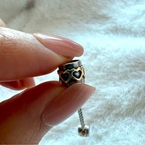 Authentic Retired Pandora hearts safety chain charm sterling silver 14k gold